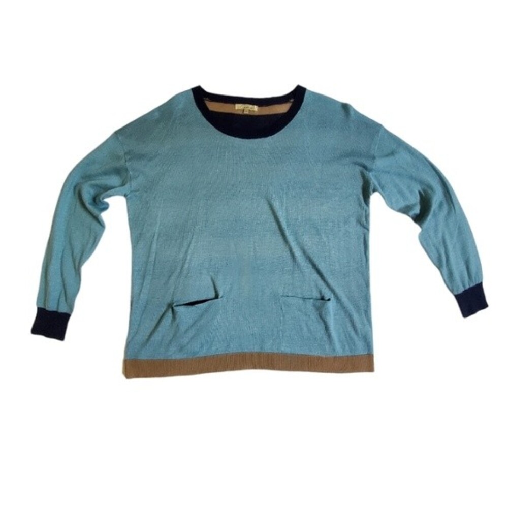 Cecico blue mixed media long sleeve top sz L